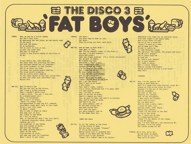 disco 3 fat boys promo insert front
