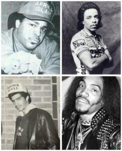 A collage to show the Zulu Kings aka Afrika Islam, Ice T, Bronx Style Bob & Melle Mel